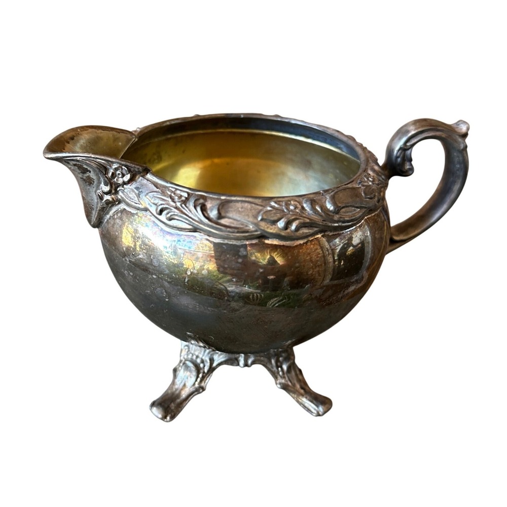 Antique Rogers & Bro Silverplate Footed Creamer Pitcher 17604 Ornate Floral